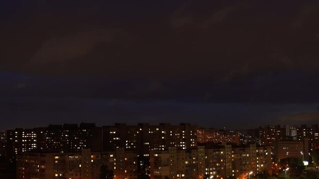 Timelapse of the city of Kyiv in night. Frosty night. City ​​lights and traffic. Ukraine