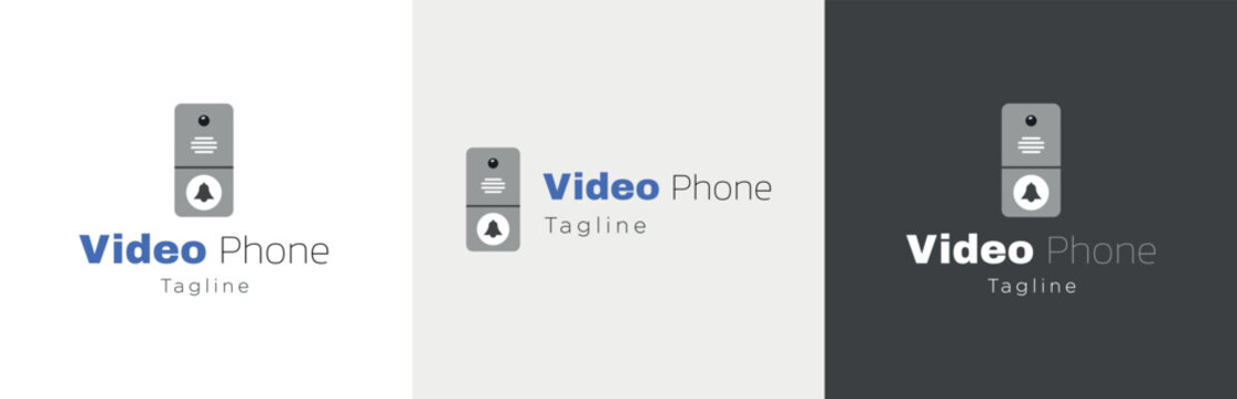 Intercom logo design set, videophone device logotype symbol, video doorbell emblem concept, security cam editable commercial illustration, bell communication branding, brand identity isolated