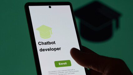 Chatbot developer program. A student enroll in courses to study, to learn a new skill and pass certification.