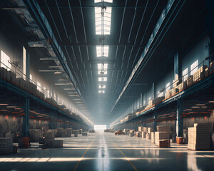 Logistic Warehouse, Package Shipping Center, Generative ai