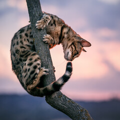 Bengal Cat Acrobat on Tree