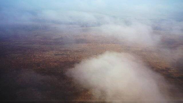 Field after artillery strikes. Fog. Autumn. Soledar area. War in Ukraine. Holes after explosions. Donetsk Oblast