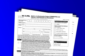 Form 941-X (PR) documentation published IRS USA 09.14.2021. American tax document on colored