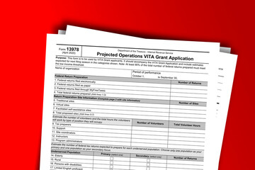 Obraz premium Form 13978 documentation published IRS USA 04.29.2020. American tax document on colored