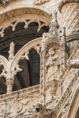 Gothic style statues of the Hieronymites Monastery in Belem district, Lisbon, Portugal