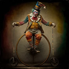 Poster Circus in a clown dance on a unicycle, ai art © Yexl