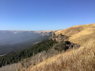 Landscape of the outer rim of the Mount Aso caldera in Kumamoto, Japan