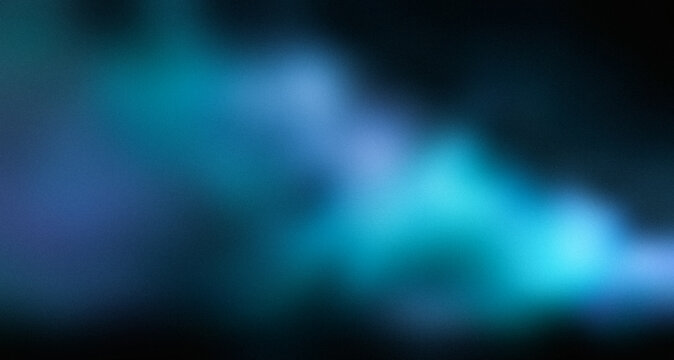 Teal blue blurry smoke wave on black background with copy space