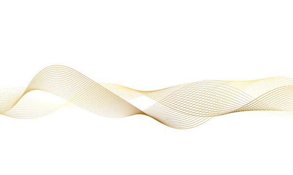 Abstract gold gradient wave element for design. Digital frequency track equalizer. Stylized line art background. Vector illustration. Wave with lines created using blend tool. Curved wavy line.