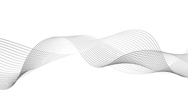 Abstract platinum gradient wave element for design. Digital frequency track equalizer. Stylized line art background. Vector illustration. Wave with lines created using blend tool. Curved wavy line.