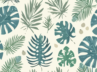 Naklejka na ściany i meble Tropical foliage background vector, elegant tropical monstera and palm leaves line art background, design illustration for decoration, wall decor, wallpaper, cover, banner, poster, card