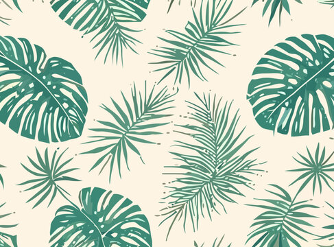 Tropical foliage background vector, elegant tropical monstera and palm leaves line art background, design illustration for decoration, wall decor, wallpaper, cover, banner, poster, card © George Fontana