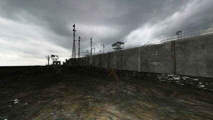 3d-illustration of a dystopian post-apocaliptic zombie wall