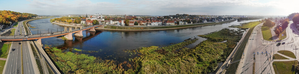 Fototapeta na wymiar Aerial panorama of autumn Kaunas town