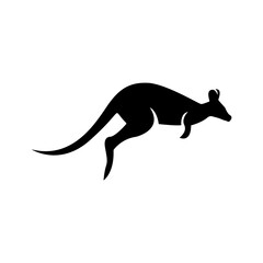 Silhouette kangaroo icon isolated on white background, black jumping kangaroo shape, flat icon for apps and websites, vector illustration