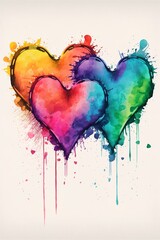 Obraz na płótnie Canvas Watercolor heart illustration for Valentine's day, LGBTQ rainbow
