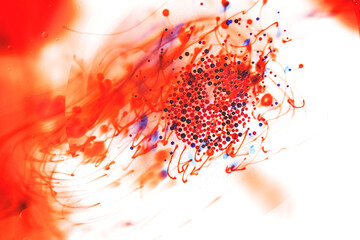 Blood cell smear under microscope for vaccine research, Bacterias and micro organisms colonies in agar petri dish, Virus and germ spread in to cell, Scientific health background.