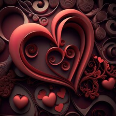 3D rendered hearts background illustration