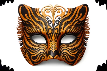 Poster Venetian carnival mask isolated on white background.  Animal mask. Tiger. Illustration. Vector illustration. With decorations. . Generative AI, Generative, Artificial Intelligence © Stefano Astorri