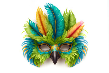 Venetian carnival mask isolated on white background.  Animal mask. Parrot. Illustration. Vector illustration. With decorations. . Generative AI, Generative, Artificial Intelligence