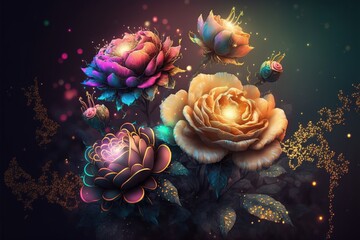 Naklejka na ściany i meble Magical Colorful Roses, Fantastical Raster - Generative AI 