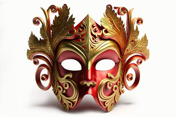 A red and gold mask on a white background, Generative Ai