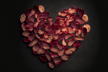dried rose petals in the shape of a heart made by generative ai