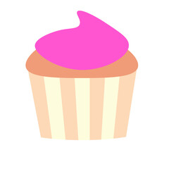 Simple flat tasty cupcake with pink icing