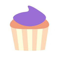 Simple flat tasty cupcake with fiolet purple  icing