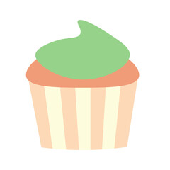 Simple flat tasty cupcake with green icing