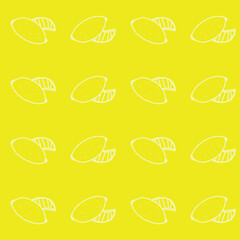Lemon line drawing repeating on yellow background.