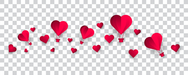 Red Heart Balloons Illustration Isolated on Transparent Background. Valentine's Day Decoration Elements