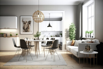Modern comfortable living room interior design. Peculiar AI generative image. - obrazy, fototapety, plakaty