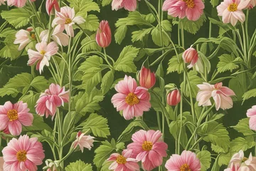 Gordijnen 1900s Vintage Flowers Seamless Background © Judi