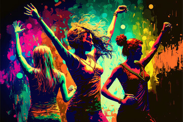 Obraz na płótnie Canvas people dancing in the nightclub art painting vibrant colors rgb