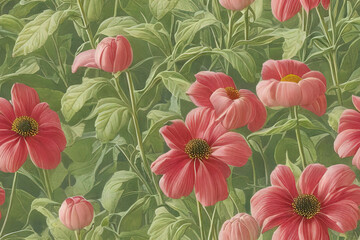 1900s Vintage Flowers Seamless Background