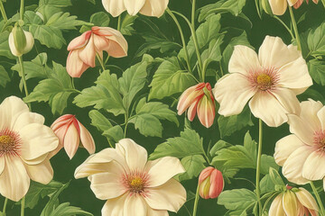 1900s Vintage Flowers Seamless Background