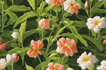 1900s Vintage Flowers Seamless Background