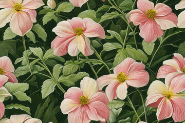 1900s Vintage Flowers Seamless Background