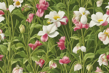 1900s Vintage Flowers Seamless Background