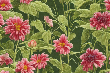 1900s Vintage Flowers Seamless Background