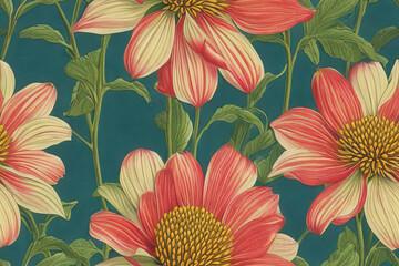 1900s Vintage Flowers Seamless Background