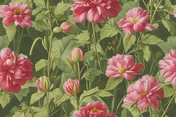1900s Vintage Flowers Seamless Background