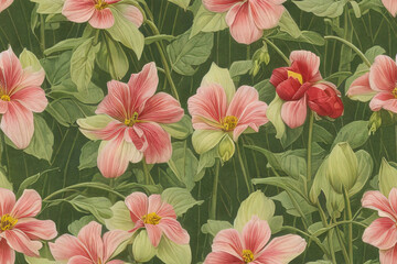 1900s Vintage Flowers Seamless Background