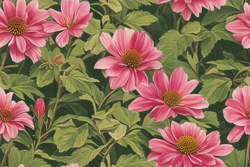 1900s Vintage Flowers Seamless Background