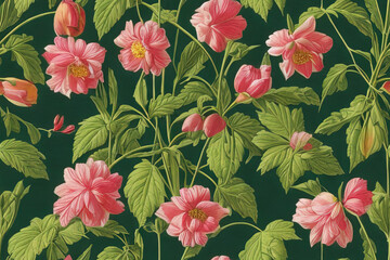 1900s Vintage Flowers Seamless Background