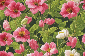 1900s Vintage Flowers Seamless Background