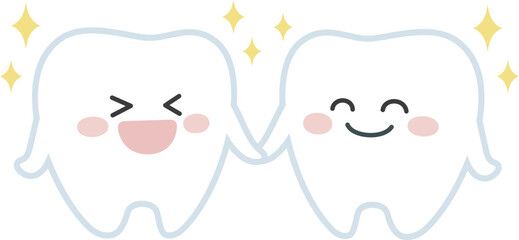 手をつなぐかわいい歯のイラスト