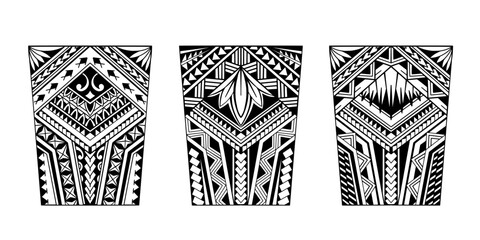 Wrap around arm polynesian tattoo set design. Pattern aboriginal samoan. illustration EPS10