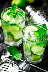 Mojito with lime and mint. 